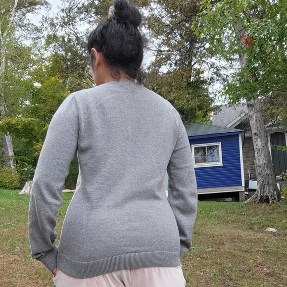 Vintage Liz Claiborne Cotton Peach Grey Argyle Academia Neutral Sweater small - Picture 5 of 6